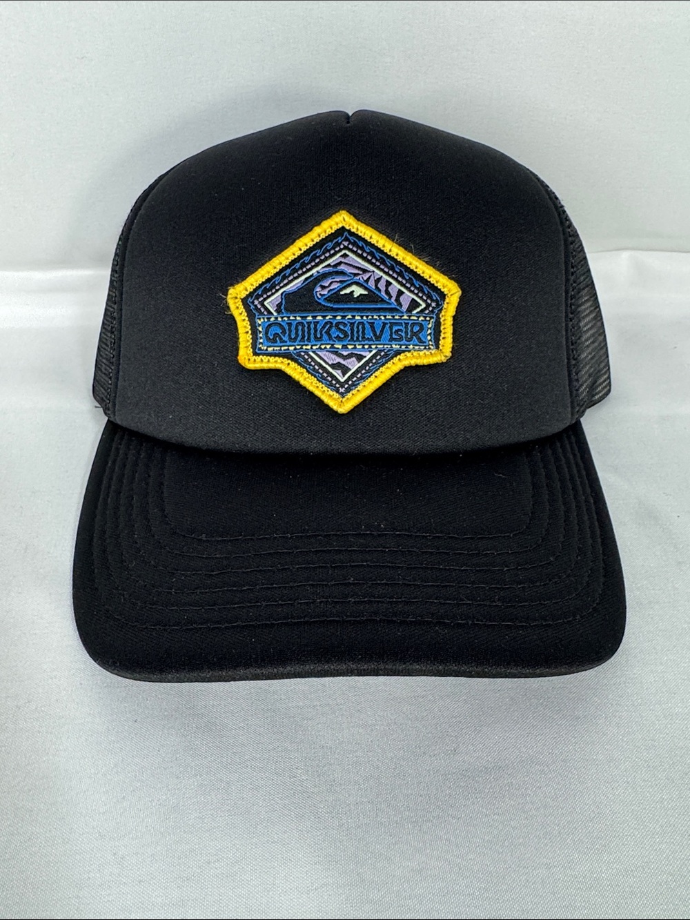 Quiksilver Kid’s Black Trucker Hat with Yellow-Trim Patch